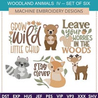 Woodland Animals IV -- Machine Embroidery Designs: Set of Six (4x4, 5x7 ... - Woodland Creature Embroidery Pattern Set