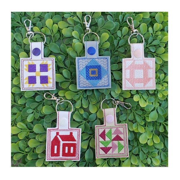 Quilt Blocks Key Fobs I "Machine Embroidery Design" (Set Of Five Designs)