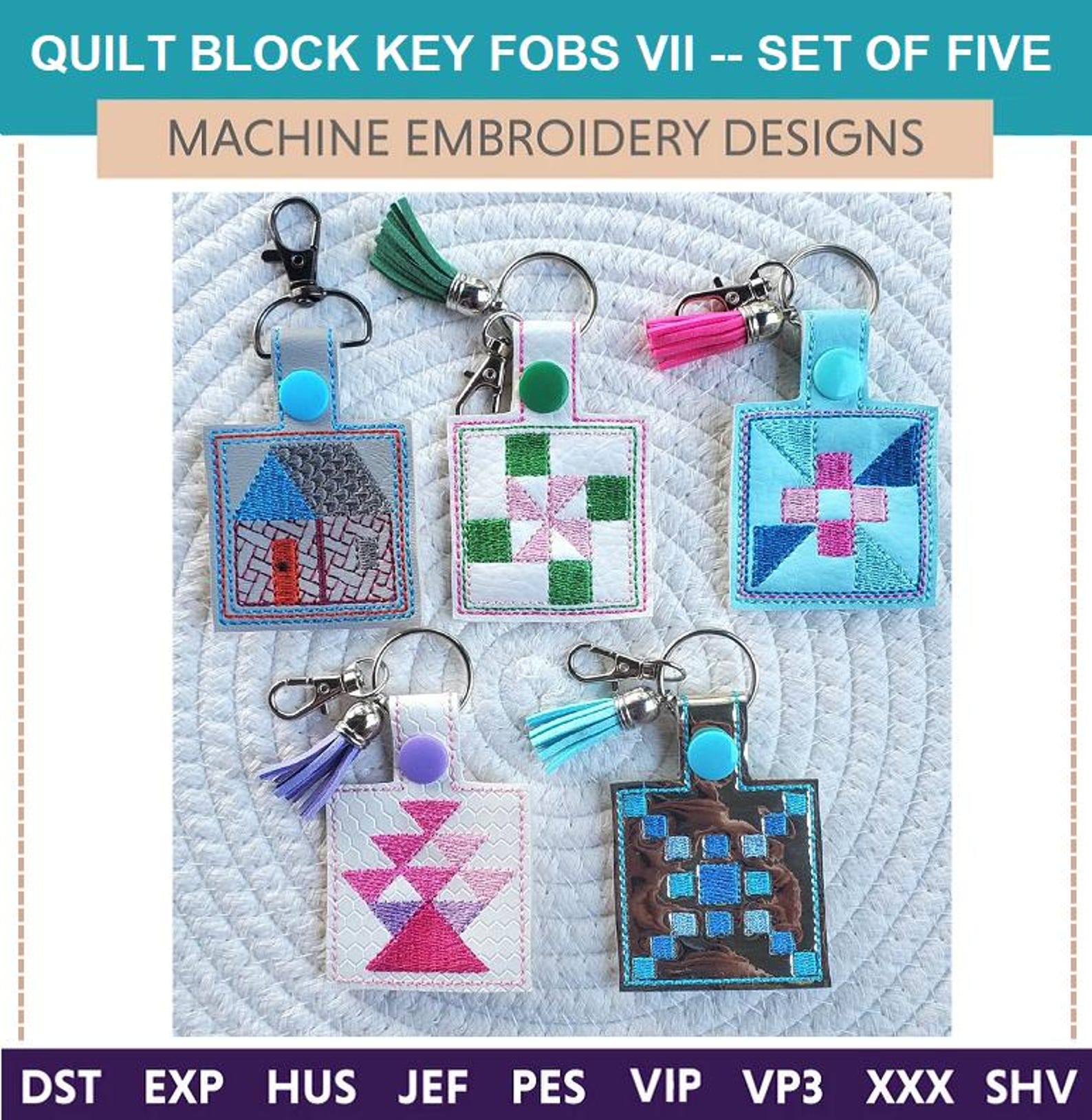 Quilt Block Key Fobs Machine Embroidery Design (set of Five) (4x4 Hoop ...