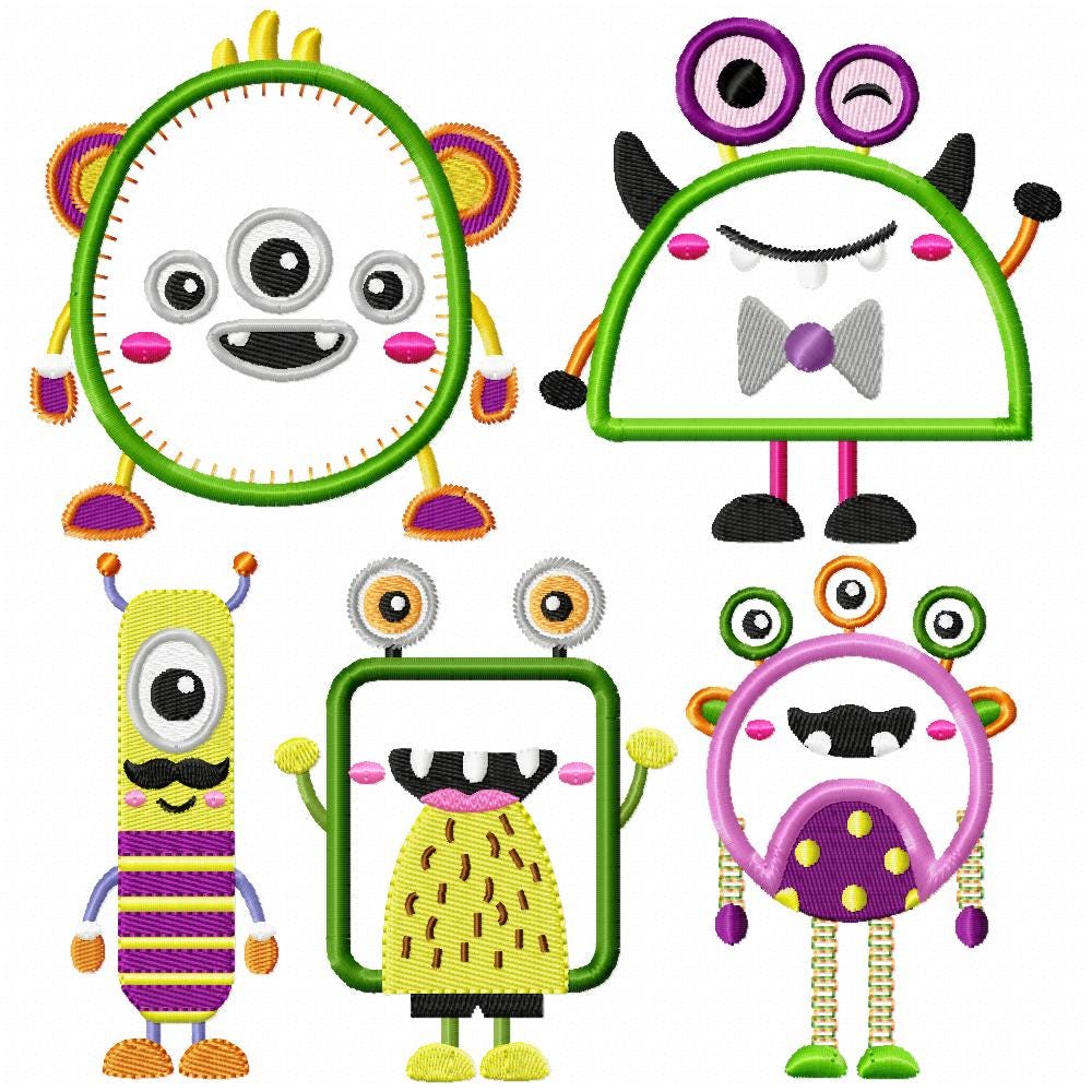 Monster Embroidery Pattern Monster Applique Machine Embroidery Designs: Halloween Set of Five (4x4 ...