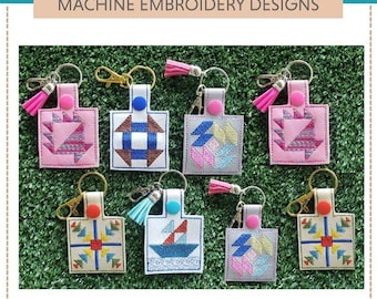 Quilt Block Key Fobs IV – Machine Embroidery Designs (Set of Five)