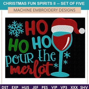 Christmas Fun Spirits II "Machine Embroidery Designs" (Full Set Of 5 Designs) spirits, spirit, merlot, white, wine, mistletoe, season, snow