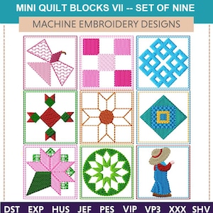 Mini Quilt Blocks VII Machine Embroidery Design: Set of 9 (2x2, 3x3 & 4x4)