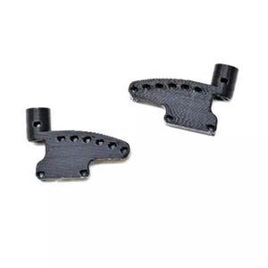 May include: Two black, 3D-printed components, each with a cylindrical post and a curved, slotted body. The parts are positioned against a white background. The design features multiple small holes along the curved edge.