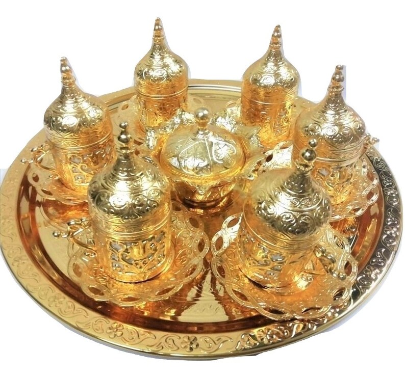 Gold Coffee Tea Set With 6 Cups With Covers 6 Saucers One - Etsy