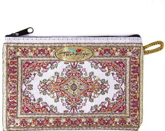 Wallet Clutch Purse Phone Case Keys Pencil Case Bag Zippered Fabric Persian Print Boho Ethnic Turkish Moroccan 6x4 Inches Woven Fabric