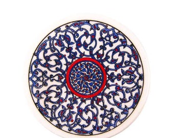 Drink Coaster Round Absorbent Suitable for Tabletop Countertop Protection Turkish Ottoman Anatolian Mediterranean Handmade ceramic
