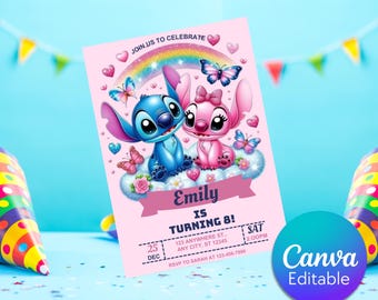 Stitch Birthday Invitation Template, Kids Party Invite (Digital)