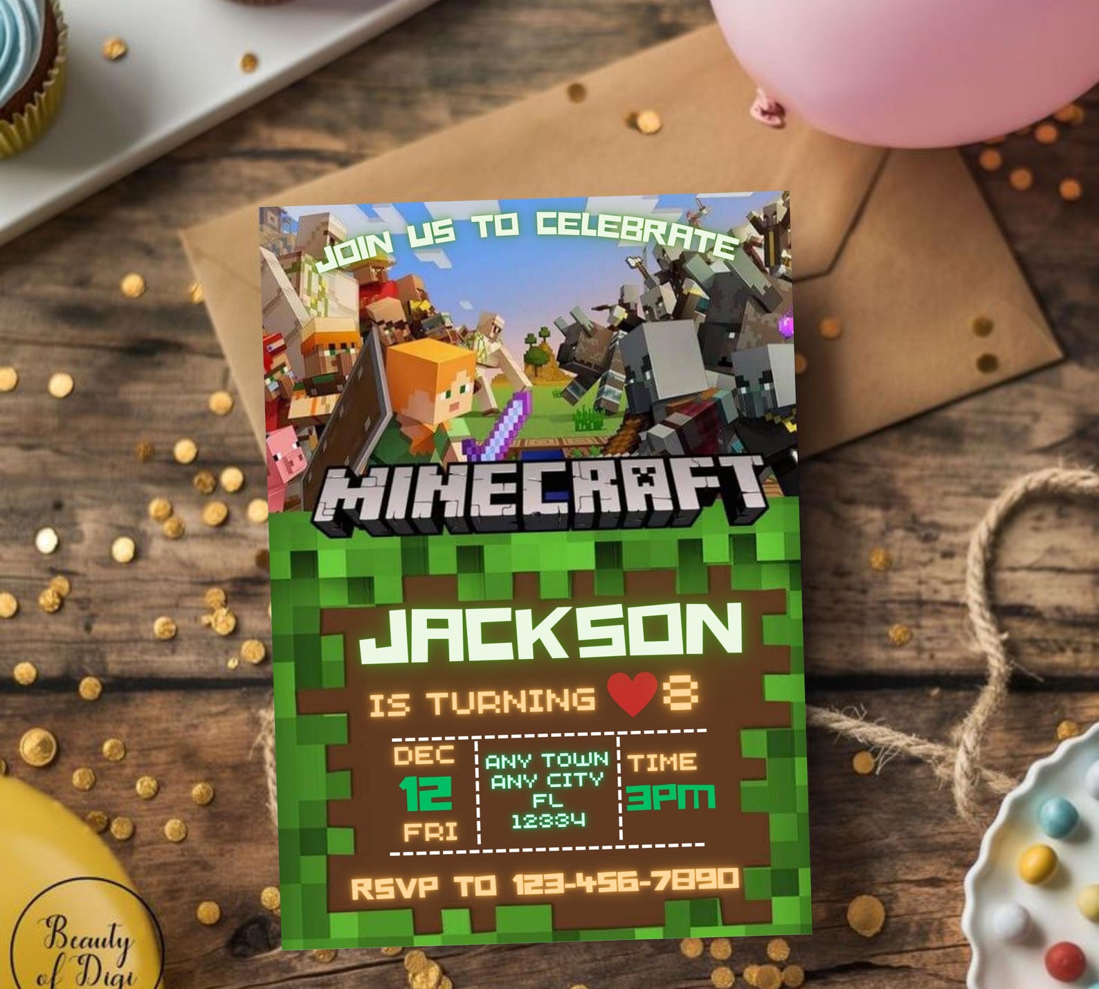Minecraft Invite Code Playstation Editable Minecraft Birthday Invitation, Gamer Party Invite (canva ...