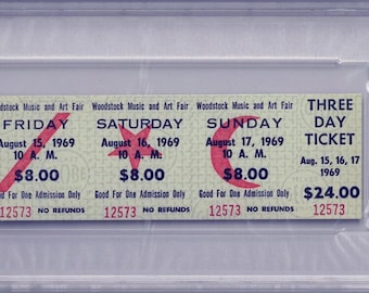 Vintage 1969 Woodstock 3-Day Ticket Graded PSA