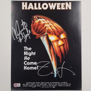 Jamie Lee Curtis and Nick Castle Signed Autographed Halloween 11x14 Poster Photo Beckett COA