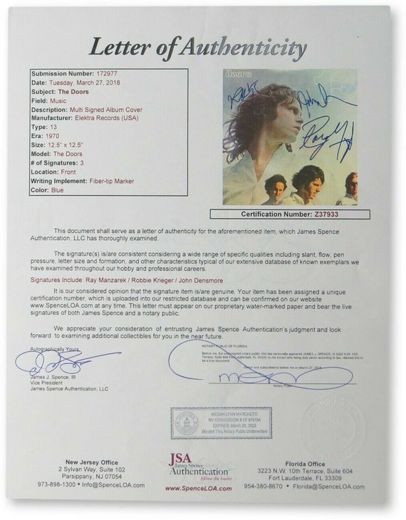 Manzarek Krieger Densmore Autographed Signed Doors 13 Album Cover