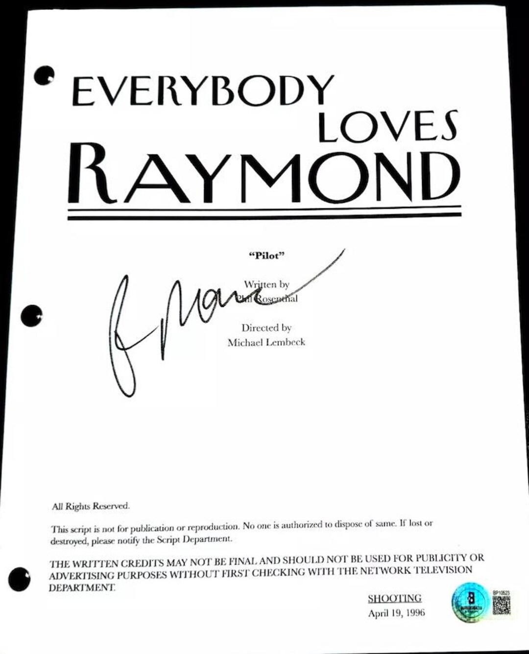 Raymond Script Ray Romano Autographed Signed Everybody Loves Raymond Pilot Script ...