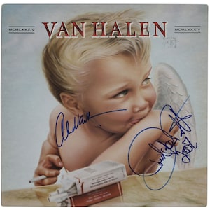 Copertina dell&#39;album dei Van Halen del 1984 autografata da Alex Van Halen e David Lee Roth Beckett COA