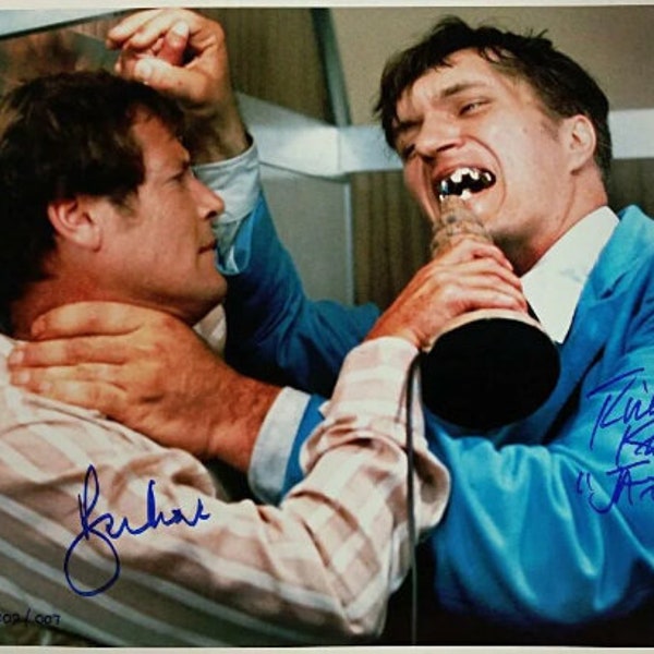 Roger Moore & Richard Kiel Autographed Signed James Bond 007 11x14 Photo BECKETT COA