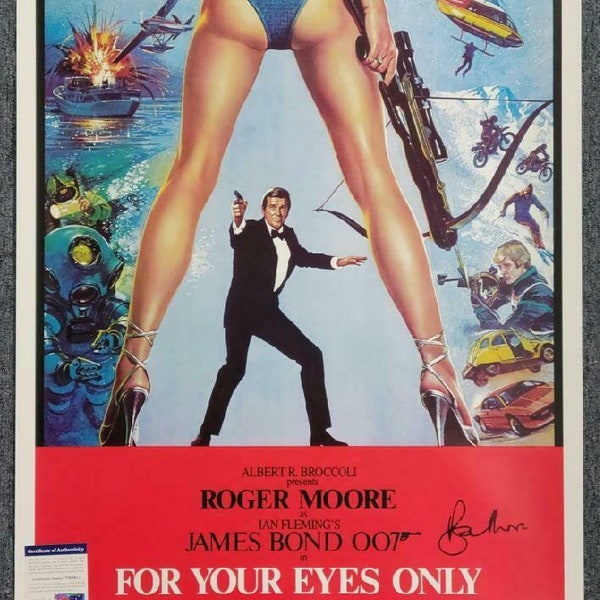 Roger Moore Autographed Signed 36x24 James Bond 007 For Your Eyes Only Poster PSA COA