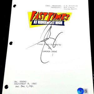 Sean Penn gesigneerd ondertekend Fast Times op Ridgemont High Movie Script BECKETT COA