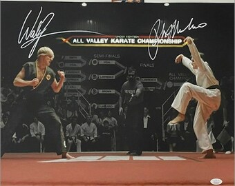 Ralph Macchio William Zabka Signed In Silver 8x10 Karate Kid Photo JSA 