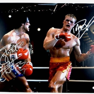 Sylvester Stallone & Dolph Lundgren Autographed Signed 16x20 Rocky IV Photo JSA COA