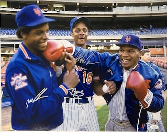 Mike Tyson Dwight Gooden & Darryl Strawberry Autographed Signed 16x20 Photo JSA COA