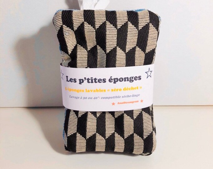 Washable kitchen sponges in microfiber and scratching mesh, sold in batches of 5 or 6 zero waste sponges