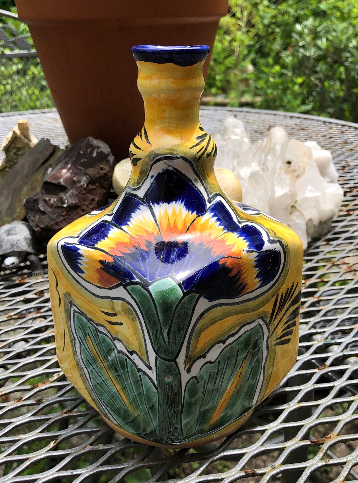 Handmade Floral Vase Castillo Hecho En Mexico Talavera Style Pottery
