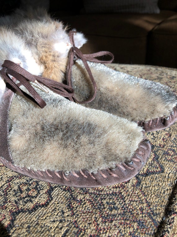 Vintage handmade Animal skin/fur leather Moccasin… - image 2