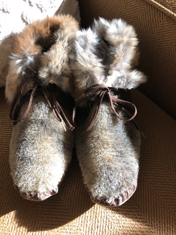 Vintage handmade Animal skin/fur leather Moccasin… - image 4