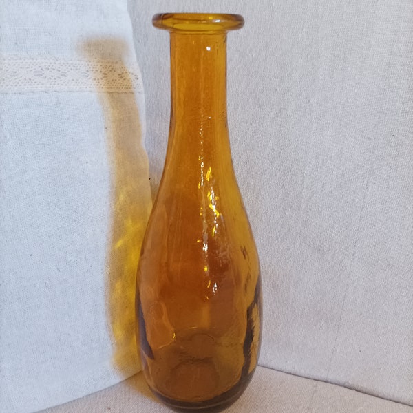 AMBER COLORED GLASS Vase 11"-Handcrafted Unique Spectacular Vintage Collectible 1970s Bohemian - Glass Bottle-Mid Century-eclectic Bud Vase