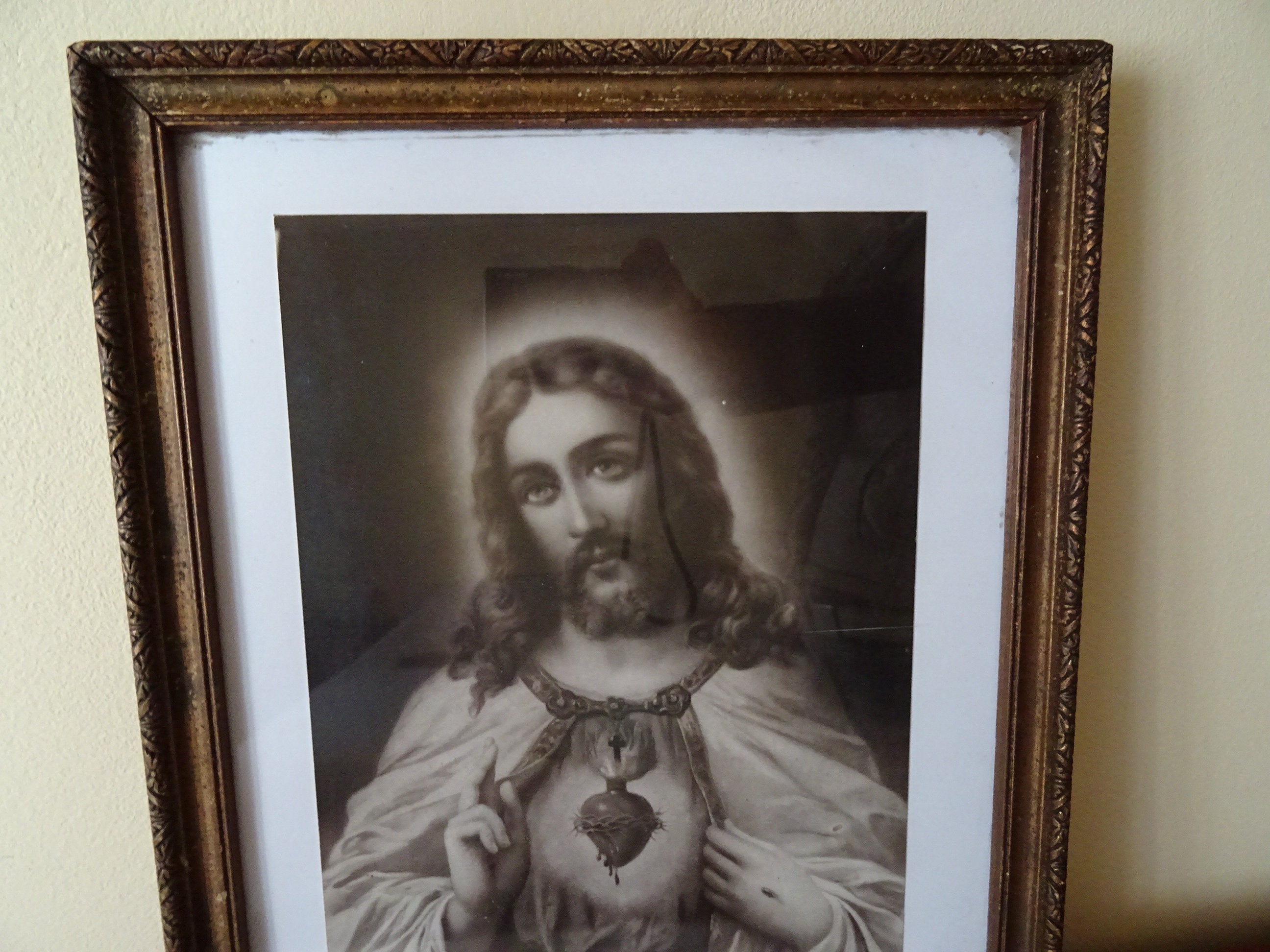 OLD JESUS PRINT in Solid Wooden Frame 12.6 Jesus Sacred Etsy