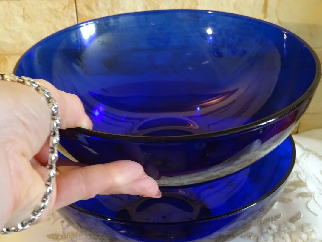 TWO COBALT BLUE Bowls Deep Blue Glass Serving Bowls collectible Blue