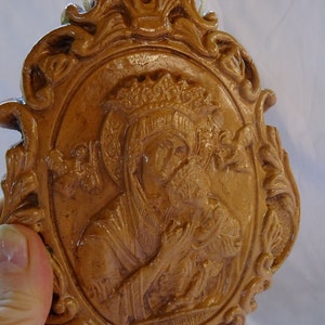CERAMIC WALL HANGING 7 1/3&quot; Blessed Mary & Baby Jesus-  Madonna Wall Art Vintage Ceramic Figurine- Religious Plaque- Christian Decor
