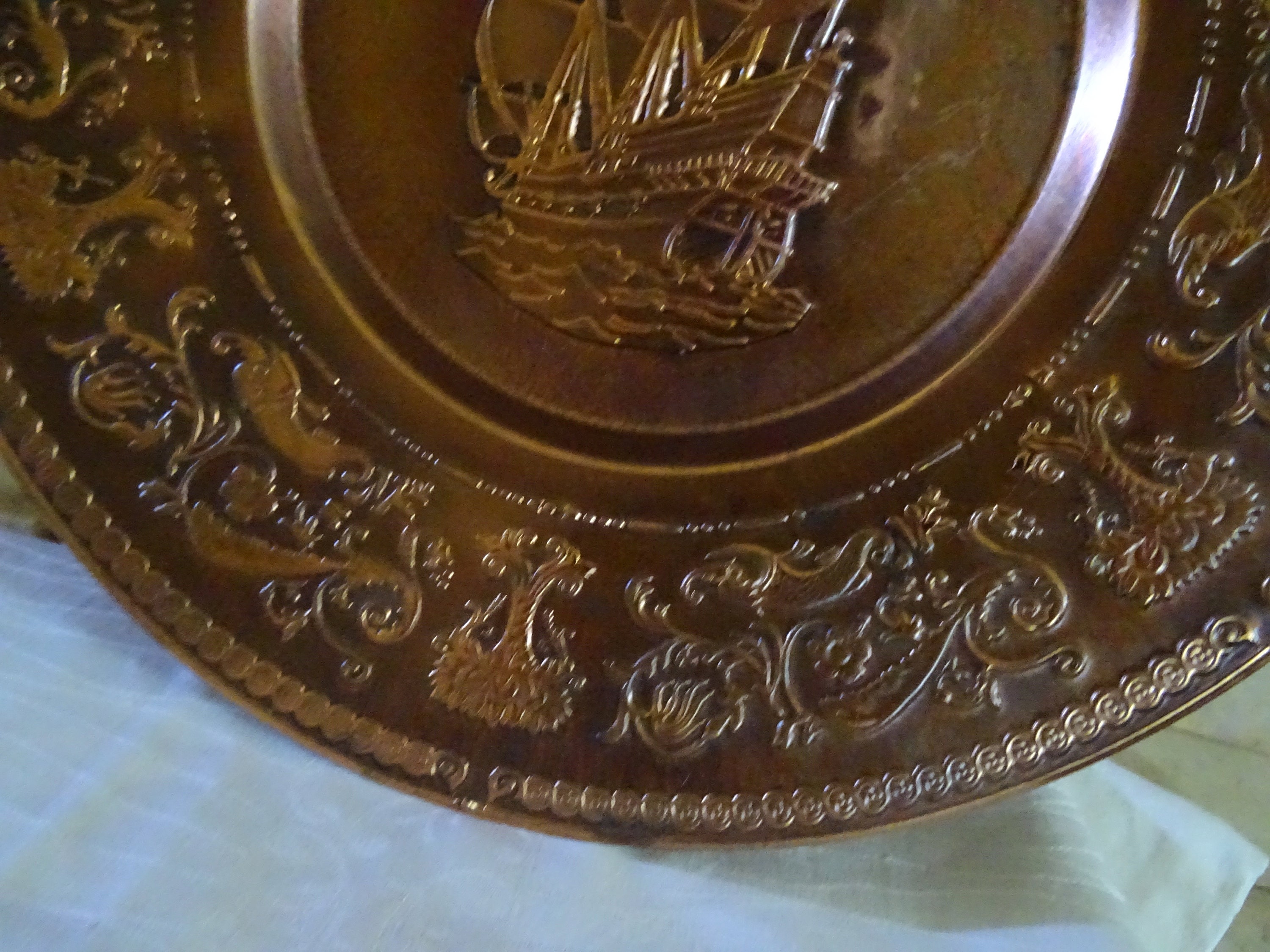 COPPER WALL PLATE 11 2/3 Embossed Plate Ship Motif Etsy