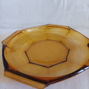 AMBER GLASS BOWL 11.42" Heavy Glass Fruit Dish Platter -Table Top -Decor Shabby Chic Centrepiece-Midcentury Art Glass - Boho Bowl