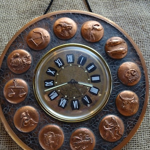 HOROSCOPE WALL CLOCK 4.5" Vintage Wall Mechanical Clock-Bohemian Clock- Wind Up Clock- Shabby Chic Clock