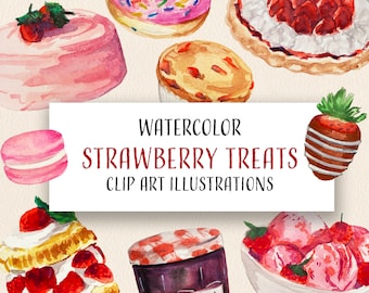 Strawberry Treats Illustrations - digital printable clipart - 300 dpi PNG, transparent background