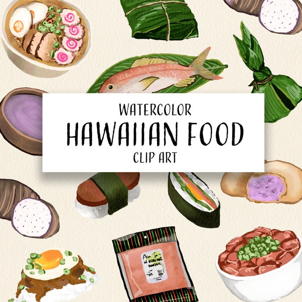 Watercolor Hawaii Food Illustrations and Clip Art - 300 dpi transparent background pngs, digital printable clip art