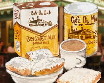 Cafe Du Monde acuarela Clip Art Ilustraciones - Digital, Imprimible, Transparente PNGS con 300 DPI