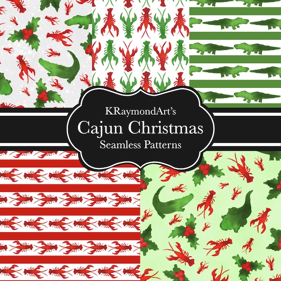 Louisiana Cajun Christmas Seamless Pattern & Elements - Digital Paper, 300 DPI, Clip Art Image files