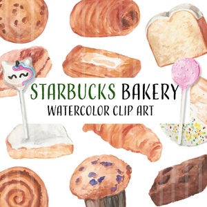 Watercolor Starbucks Bakery Treats - digital printable clip art - 300 dpi PNG, transparent background