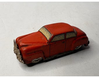 Vintage Red Tin Litho Toy Car Made in US Zone Germany Post-War Collectible 2.75"