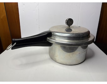 Mirro-Matic 4 Quart Aluminium Schnellkochtopf Vintage Silber Schwarzer Griff USA