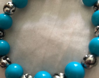 Handmade silver and turquoise beaded bracelet