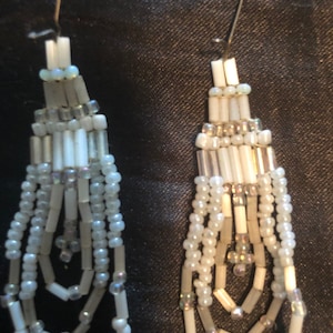 Handmade white and clear beaded earrings