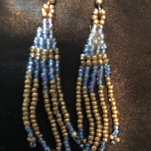 Handmade blue and gold beaded earrings