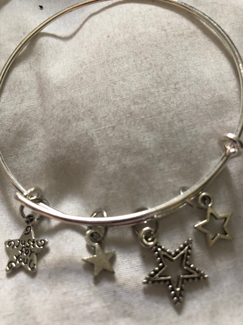 Silver handmade stars bangle charm bracelet