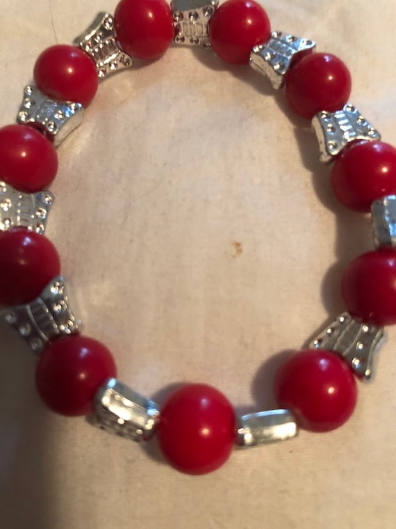 Handmade Red and Silver Butterfly Bracelet Beaded Bracelet