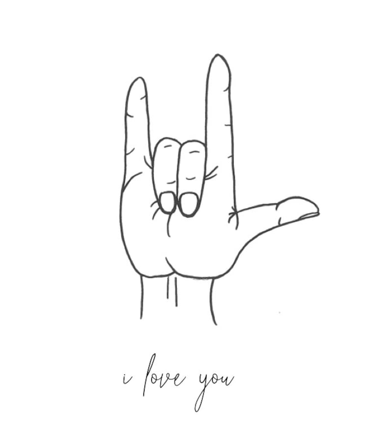 I love you / sign language / minimalist / single line drawing | Etsy
