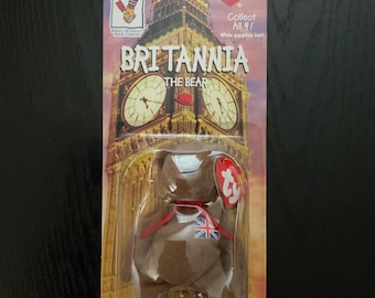 BRITANNIA the bear- 1999 Ty McDonald’s Beanie Babies Rare With Tag Errors NIB