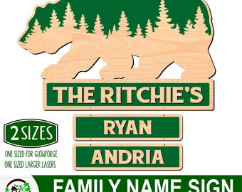 Layered Bear Family Name Sign - Laser Ready File - Digital Download